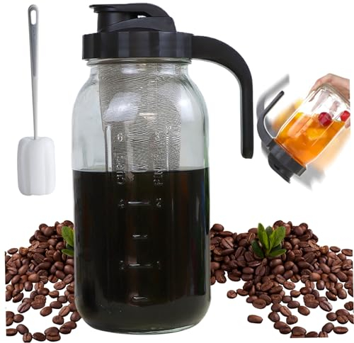 Camador de cerveza fría, cafetera de cerveza fría de 64 oz cafetera helado con filtro de infusor, tapa & mango, jarra de cerveza fría y cervecera con escala a prueba de fugas