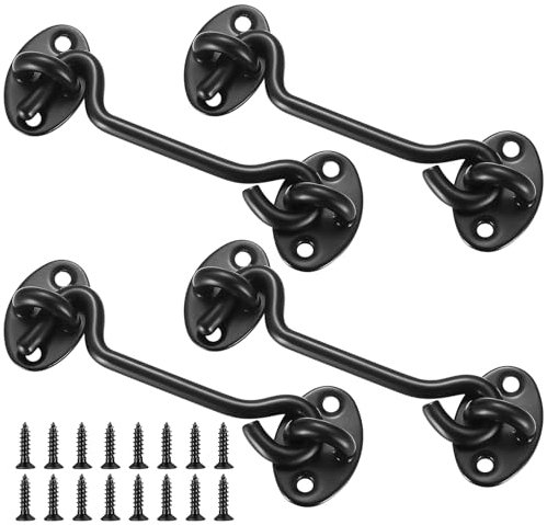 XhjzgcTech 2 Pcs Cabin Hook and Eye Latch Lock, Stainless Steel 4 Inch Door Latch Hook for Window Brace, Cabinet, Doors