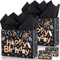 Schwarzes Geburtstags-Geschenktüten-Set, 2 Stück, 33 cm große Geschenktüten mit 6 Seidenpapier und 2 Grußkarten, Goldfolie, Happy Birthday Geschenktüte mit Griffen, schwarz-goldene