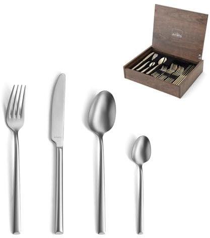 Amefa METROPOLE Besteck Set 24-teilig Velvet | Mit Besteckbox | Besteckset 6 Personen | Besteck rostfrei & spülmaschinenfest | 18/10 Edelstahl matt | Dezent abgeschrägte Griffenden