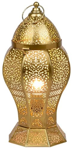 Marrakesch Orientalische Deko Tischlampe Nachttischlampe 40cm groß | Boho Deko Tischleuchte Lampe im Wohnzimmer Schlafzimmer & Kinderzimmer | Tischleuchte Jaleel gold aus Metall E27 Lampenfassung