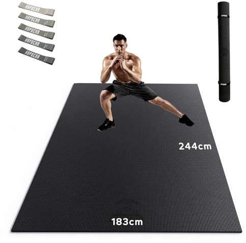 HAPBEAR Extra Groß Breit Sportmatte Fitnessmatte Gymnastikmatte rutschfest-Yogamatte 244m x 183cm x 8mm Dicke, Hoher Dichte Ultra Haltbar PVC,Trainingsmatten mit Fitnessbänder, Schuhfreundlich-05