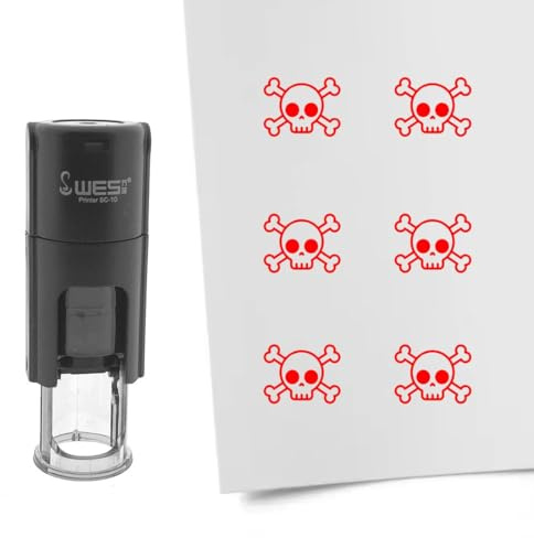 CombiCraft Selbstfärbender Stempel Totenkopf in Rot, 10mm rund - Ideal für Bulletjournals und Treuekarten