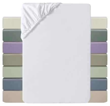 MILDLY Spannbettlaken 120x200 Satin, 100% Langstapelige Baumwolle Seidig Luxus Bettlaken Spannbettlaken bis 25cm Matratzenhöhe, Oeko-Tex Zertifiziert-Weiß