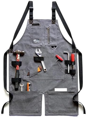 WENYOG delantal de trabajo Delantales de taller de lona, organizador de bolsas de herramientas, jardinería, peluquero, delantal de carpintería, equipo de taller(Gray)