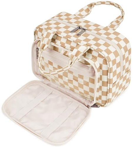 Kulturtasche Damen Gross & Kosmetiktasche Groß, Waschtasche Damen Make up Tasche für Herren & Volle Größe Kulturbeutel für Kinder (Leichtes Schachbrett)