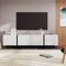 BTM Meuble TV 190, Meuble TV Moderne avec 2 Tiroirs et 3 Poretes, Meuble Télé avec Lignes Noir Grain du Bois, 190x35x45cm, Blanc