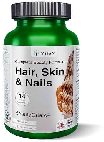 VitaV BeautyGuard+ Biotin Hair Growth - Hair Skin and Nails Vitamins for Men & Women Multivitamins, Hyaluronic Acid with MSM, Silica, Copper, Selenium and Zinc Supplements | 120 Capsules