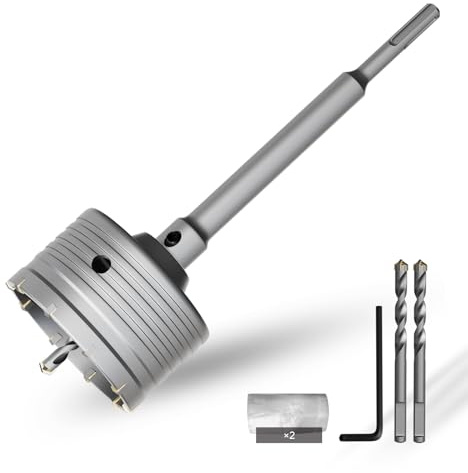 CSOOM Scie cloche béton 3-15/16 (100mm) avec tige SDS Plus de 220mm et tige de connexion, scie cloche en carbure pour ciment et béton, mur de briques et pierre