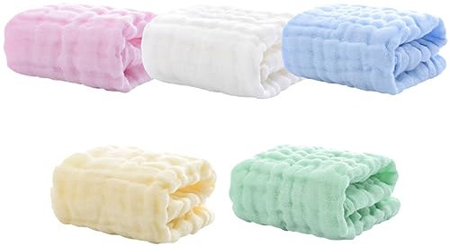 ANDRESLAD 5piezas Toallas Faciales De Algodón para Saliva Bebe Muselina Babero Lavable