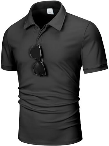 GLESTORE Polo Camisa de Hombre Polo sin Plancha Camisetas para Hombre Golf Polo Manga Corta Negro XL