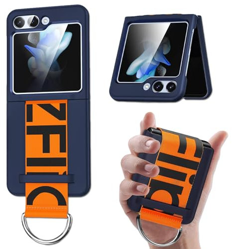 Cover Samsung Z Flip 5 Custodia PU con cinturino per ragazze, design unico, materiale in microfibra, resistenza agli urti, protezione completa, ultraleggera