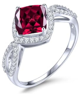 Althum 2 Karat Edelstein Ring für Damen 925 Sterling Silber 7 mm Kissenschliff Geburtsstein Verlobungs Ring zum Jahrestag