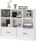 Wooden Bookcase, 8 Cube Storage Unit, 4 Tier Bookcases with 2 Movable Drawers, Book Shelf with 8 Cubes, Standing Display Shelf for Living Room, Bedroom, Office, 113 x 24 x 93 cm, White