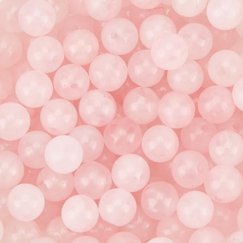 PONABEADIY 1 Box 6MM 120PCS Rose Quartz Beads with Hole Natural Round Pink Crystal Smooth Opaque Loose Spacer Charm Bead Bulk for Jewellery Making Earrings Bracelets Necklaces Decor DIY Craft Supply