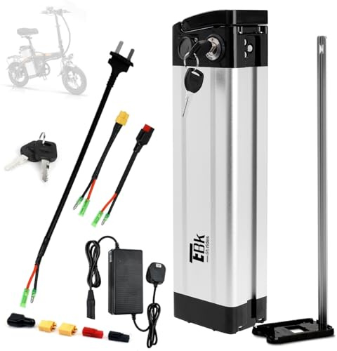 (UK Stock) Ebike Battery with Charger, 36V 15AH Electric Folding Bicycle Removable Lithium-Ion Battery 2 Ports Discharge with Safe Lock, Portable Handle for 100W-500W Motor