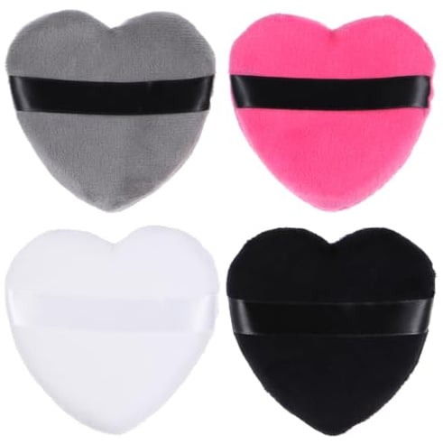 DECOMELODY Puderquasten Wiederverwendbar aus Baumwolle 4 Stück Herzförmige und Einfach zu Handhaben für Gesicht für Make Up und Beauty Anwendungen
