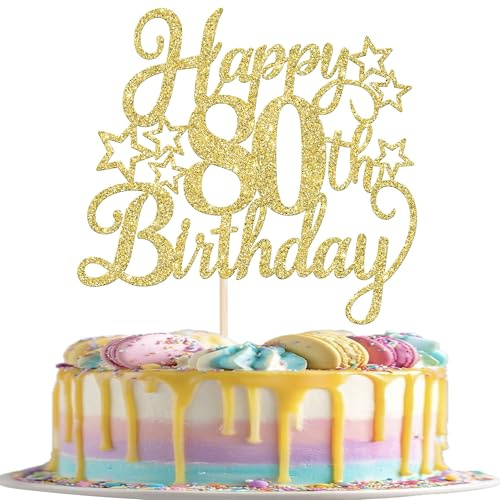 Xsstarmi 1 Packung Tortendeko 80 Geburtstag Mann Frau Happy 80th Birthday Cake Topper Alles Gute zum Geburtstag 80. Kuchen Deko für 80 Jahre Birthday Party Kuchen Dekoration Gold