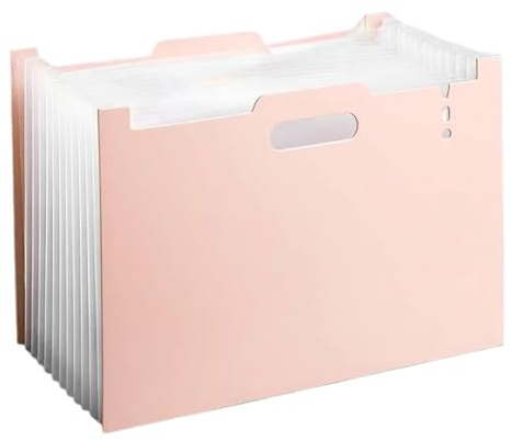 CHUANFU 13 Fächer Dokumentenmappe A4, PP Fächermappe A4 mit Farbe Etiketten | Mappen Ordnersystem Tragbare Wasserdicht, Akkordeon Design, Fächer Ordnungsmappen für Büro Zuhause Schule, Rosa