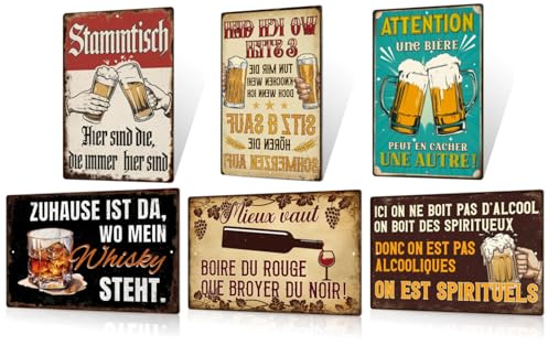 Rongxze 6er-Set Vintage Metallschild Blechschilder,Retro Wanddekoration | Lustige Deko,Café, Club & Kneipe, Rustikale Retro-Schilder, Werkstatt, Bar Deko