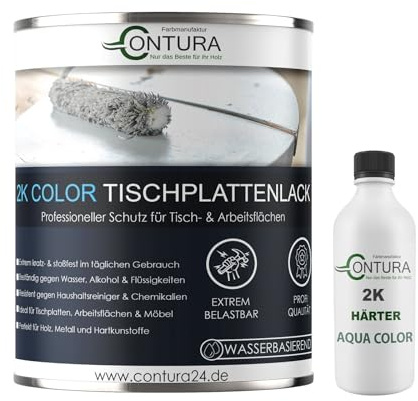 Contura 2K Hartlack Tischplattenlack Seidenmatt Color Set 2 Komponenten Farbe Thekenlack Buntlack (RAL 7016 - Anthrazit Grau, 750ml.)