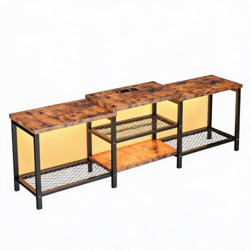 Thaookte Meuble TV 75 avec multiprise + Ports USB et LED, Console multimédia avec étagères Ouvertes, pour Salon ou Chambre – Marron Vintage (Couleur rétro)