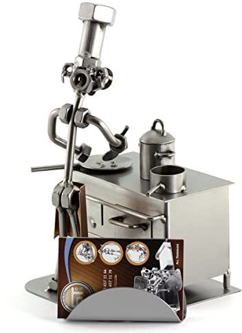 Steelman24 I Schraubenmännchen Koch mit Visitenkartenhalter I Made in Germany I Handarbeit I Geschenkidee I Stahlfigur I Metallfigur I Metallmännchen
