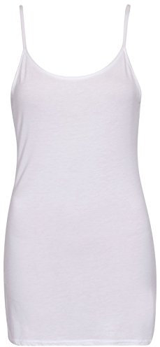Womens Plain Sleeveless Ladies Stretch Round Scoop Neckline Camisole Long Strappy Vest Tank Top Plus Size White Size 18-20 (XXL)