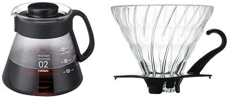 Hario V60 Coffee 02 Glass Server and V60 Glass Dripper 02 Black
