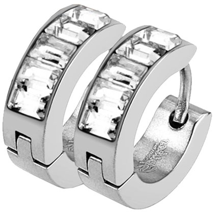 Mianova Damen Creolen Edelstahl mit Zirkonia Strass Steinen Klapp Viereck Ohrringe Huggie Kreolen Rund Glanz Breit Silber