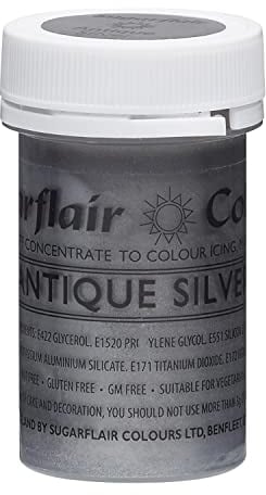 Sugarflair Lebensmittelfarbe Pasta Satin Silber, Pasta Lebensmittel Farbe Hoch Konzentriert für Fondant, Marzipan, Zuckerpasten, Buttercreme, Kuchenmischung - Paste Colour Satin - 25g