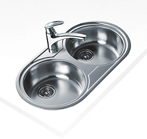 Teka DR-80 2C - Fregadero Circular Encastrado, 2 Cubetas, para Mueble de 80cm, Cubeta de Acero Inoxidable, Fácil Instalación, Diseño Moderno, Color Acero Inoxidable