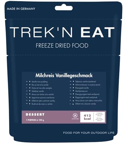 Trek'n Eat Milchreis Vanillegeschmack | Cremiger Milchreis mit Vanille – Frühstück, Dessert oder Snack, schnell zubereitet, 5 Jahre haltbar, Outdoor, Notvorrat