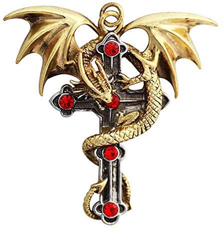 Crux Dragana (Drachen Kreuz) - für Starker Schutz - Anne Stokes Carpe Noctum Amulette - Anhänger Halskette Geschenk Box