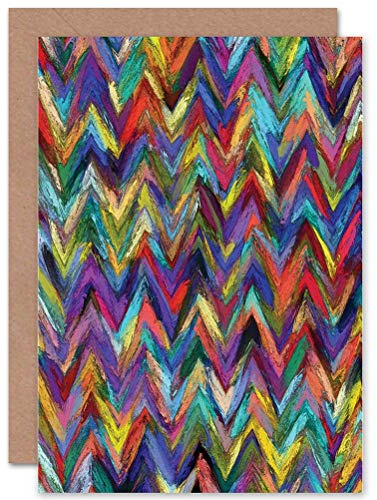Wee Blue Coo ABSTRACT PAINTING ZIGZAG CHEVRON COLOURFUL BLANK GREETINGS BIRTHDAY CARD