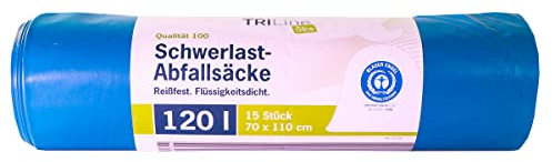 inapa Müllsack/Gartenabfallsack Triline 120l blau – ✓extra stark ✓belastbar ✓100% recyclingfähig – 1 Rolle/15 Stück