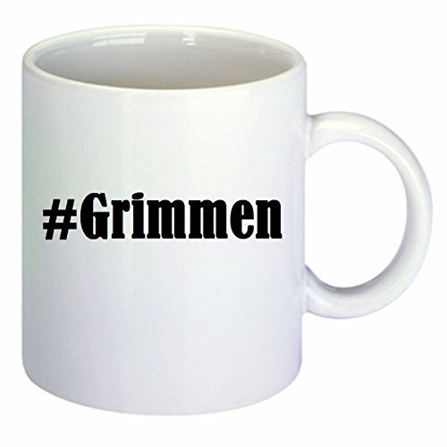 Kaffeetasse #Grimmen Hashtag Raute Keramik Höhe 9,5cm ? 8cm in Weiß