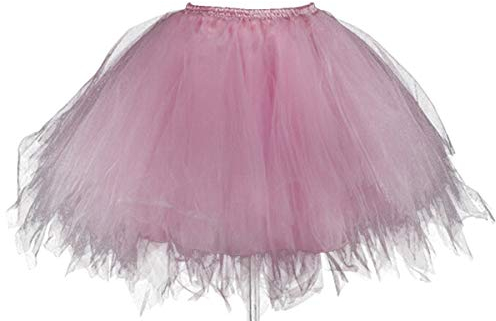 FEOYA Damen Tüllrock Tutu Rock Karneval Festlich Minirock Cosplay Party Pettiskirt Unterrock Falten Rock - Hellrosa