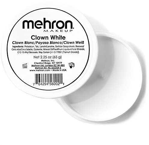 Mehron Clown White | Professionelles Creme-Make-up für Gesichtsbemalung | Weißes Gesichtsmake-up | Halloween-Clown-Make-up (65 g)