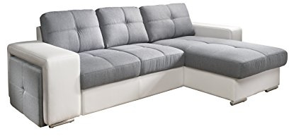 Mivano Cotta C209660 C311/D200 Polsterecke mit Schlaffunktion und Bettkasten, Kunstleder, 278 x 157 cm, weiß/Strukturstoff grau