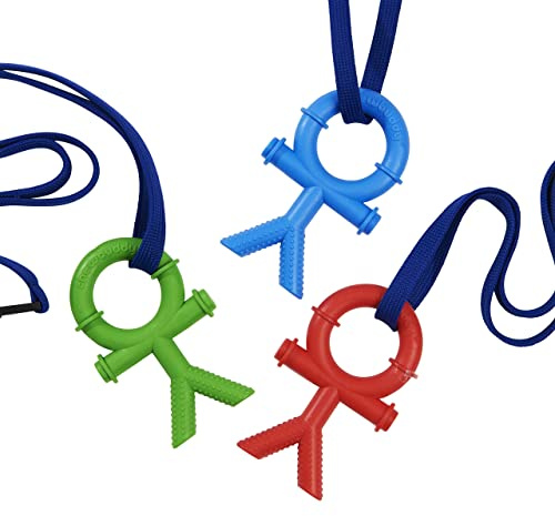 Sensory Direct Chewbuddy Stickmen & Lanyard - Pack of 3, Sensory Chews or Teething Aid | for Kids, Adults, Autism, ADHD, ASD, SPD, Oral Motor or Anxiety Needs | Green, Red, Blue
