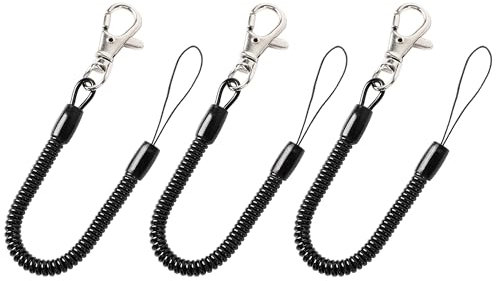sourcing map Retractable Coil Springs Lanyard, 3 Pcs Keychain Cord Holder Strap with Lobster Claw Clasps, Spiral Stretchy Anti-Theft Security Cable Rope for Keying Cellphone, Black