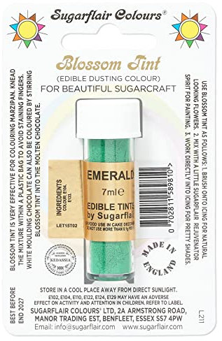 Sugarflair Blossom Tint Emerald Food Colouring and Dusting Powder, Matt Finish, Brush On or Mix with Rejuvenator Spirit to Create a One of A Kind Cake - 7ml