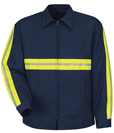 Red Kap Men's Enhanced Visibility Perma-Lined Panel Jacket, Navy with Yellow/Green Visibility Trim, Medium