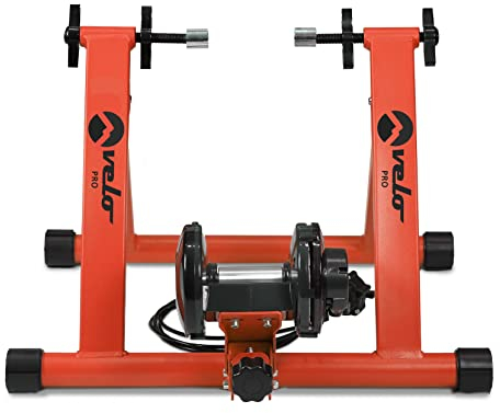 Velo Pro Turbo Trainer | Magnetisches Indoor-Bike-Trainingsgerät mit variablem Widerstand für Straßen- und Mountainbikes | Stationärer Heimtrainer-Trainingsständer | Klappbarer Stahlrahmen | 26 - 28, 700C-Räder
