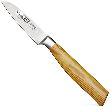 Burgvogel Solingen, Cuchillo para Verduras, 9 cm Forjado, Mango de Madera de Olivo, Línea Oliva, Inoxidable, Cuchillo alemán, Brillante, Afilado