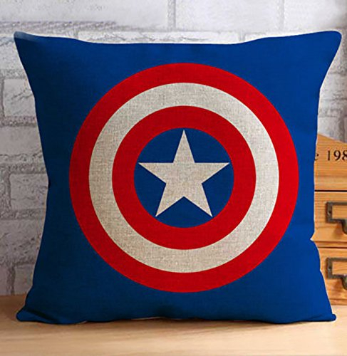 Super Heroes AVENGERS Decor Cushion Covers Pillows Hardwearing Hessian Linen Blend IRONMAN, SPIDERMAN, SUPERMAN, CAPTAIN AMERICA & BATMAN 45 X 45cm plus FREE LED TORCH KEYRING (CAPTAIN AMERICA)