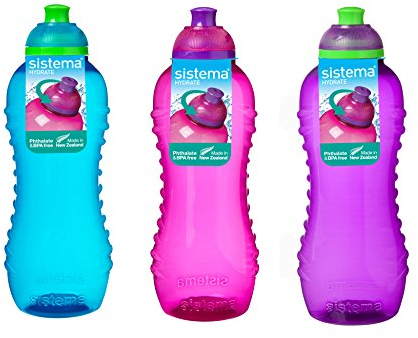 3 Sistema 460ml Twist n Sip Drink Bottles, Blue, Pink, Purple