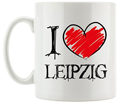 Pixxprint I love Leipzig Fun Tasse, ca. 300ml Fassungsvermögen, Keramik Weiß, Spülmaschinenfest