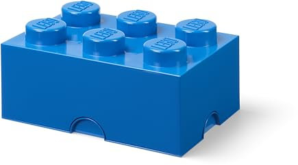 Room Copenhagen, LEGO Storage Brick 6 Stud Brick Box Stackable Storage Containers - Decorative Organizational Building Blocks for Kid's Toys and Accessories - 14.7 x 9.8 x 7.1 in. (Bright Blue)